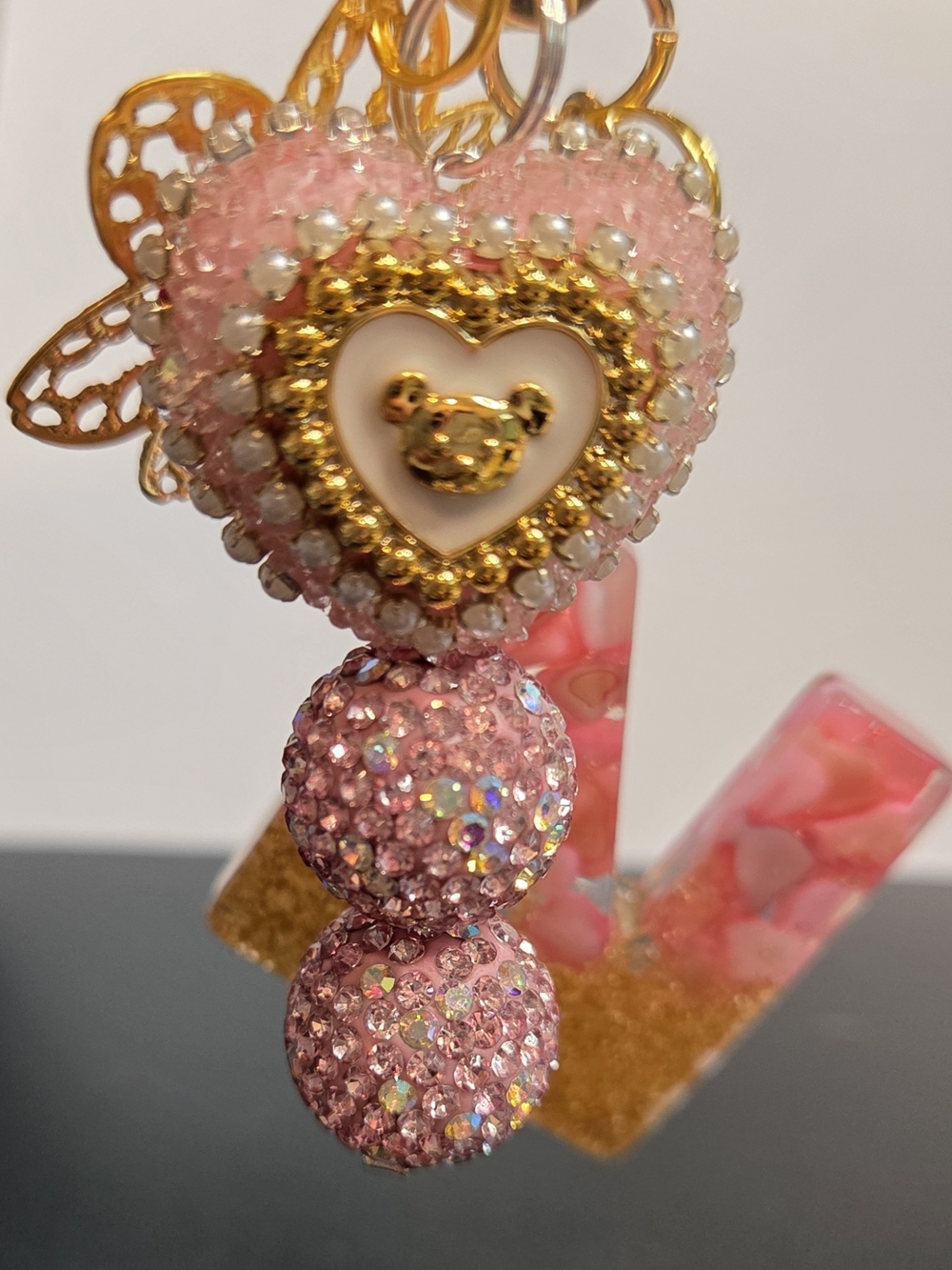 Pink Initial 'N' Keychain Bag  Charm - Absolutely Stunning Sparkle Beads!